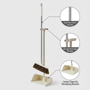 Floor Cleaning Broom and Dustpan Combo Long Handle Hanging Loop Custom