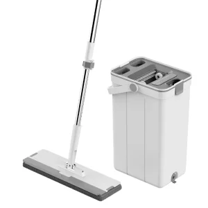 Floor Cleaning Eco Friendly Lazy Mop Set Self Wringer Stainless Steel Pole Dry Wet Separation 2 Mopheads Household & Office Use