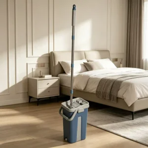 Floor Cleaning Flat Mop with Bucket Microfiber Pad Mop Squeegee Hand Free Self Cleaning Mop