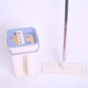 Floor Cleaning Flat Mop with Bucket Microfiber Pad and Squeegee Self-Cleaning Mop