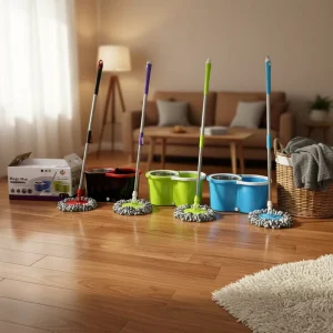 Floor Cleaning Laminate Tile Wet Dry Use Mop Bucket System Plastic Basket Wringer Set Microfiber Washable Mop Head Extendable