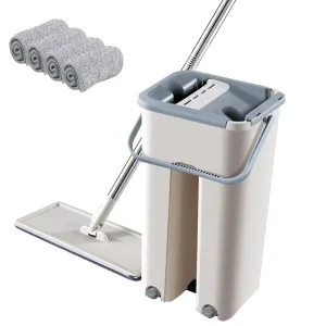 Floor Cleaning Lazy Hand Free Flat Plate Mop Bucket Suit Scratch off Mop One Scratch Clean Mop and Bucket Set