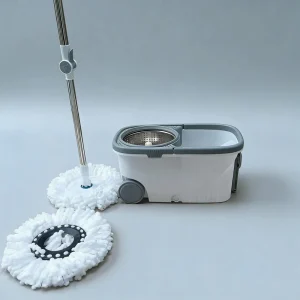 Floor Cleaning Mop 360 Degree Rotating Magic Spin Stainless Steel Pipe 2 Mop Heads Self Wringer High Dehydration Rate