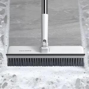 Floor Tile Cleaning Long-Handle Two-in-One Squeegee Broom and Scrub Brush
