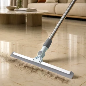 Floor and Shower Squeegee with Long Plastic Handle, 180° Rotatable Head, and TPR Soft Blade