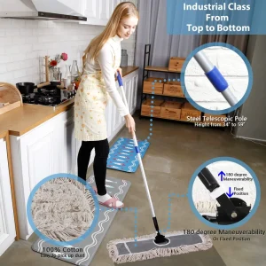 Flooring Push Dust Broom Adjustable Steel Handle Commercial Mops 24″ Industrial Cotton Floor Dust Mop