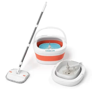 Foldable Bucket Flat Mop System with Clean and Dirty Water Separation for Home Floor Cleaning