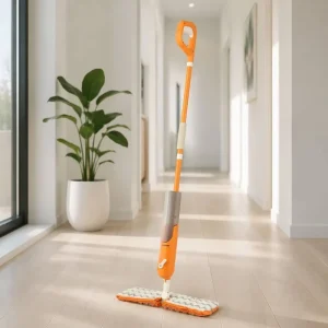 Foldable Double-Tank Spray Flat Mop with D-Shaped Grip and Reusable Microfiber Cloth