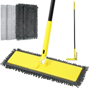 Foldable Panel Dust Mop with 52-Inch Handle for Wet and Dry Cleaning