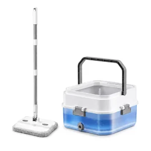 Foldable Spin Mop Set with Dirty Water Separation, Long Stainless Steel Handle, Microfiber Mop