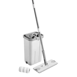 Foldable Steel-Handle Flat Floor Mop and Bucket with Wringer Set for Wet and Dry Use
