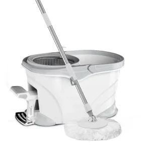 Foot-Pedal 4-Drive Rotary Mop and Stainless Steel Mop Bucket Set