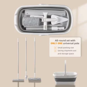 For 3 in 1 Eco Friendly Flat Mop & Bucket Set 3 Replaceable Heads Extendable Handle 80 90% Dehydration Rate Glass Cleaner