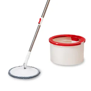 For Microfiber Spin Flat Mop & Bucket Floor Cleaning System with Self Wringer Extendable Handle Iron Pole 1 Extra Refill