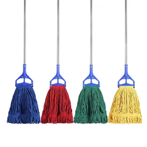 Four-Color Cotton Yarn Cleaning Mop Set, Model MSJST-017, Replaceable Threaded Clamp, Stainless Steel