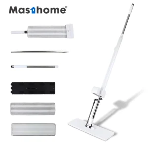 Freestanding Hanging Dual Storage Bathroom Mop with Reusable Microfiber Pads and Flat Floor Handle