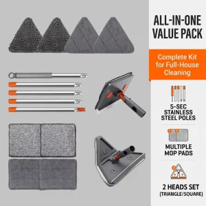 Fregona Microfibra Household Triangle Folding Flat Wiper for Ceiling and Floor Cleaning with Reusable Mop Cloth