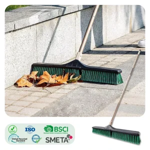 Garden 60cm Heavy-Duty Push Broom with Long Handle and Stiff Bristles for Outdoor Cleaning
