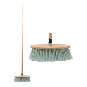 Green Clean Sweep Bamboo Handle Broom Angled for Precision in Tight Spaces with Recycled Stiff Bristles