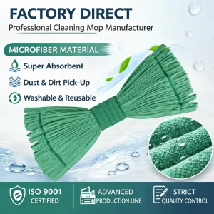 Green Microfiber Tube Mop Head with Dust Pickup