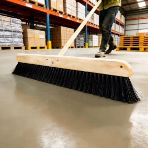 Green Soft Cement Broom with Mounting Threads for Concrete Finishes, Hard Floors, and Yards, 18, 24, or 36 Inch