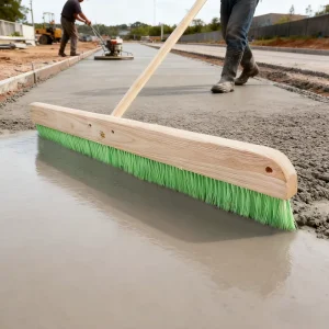 Green Soft Cement Broom with Threaded Mount for Concrete Finishes, Hard Floors, and Yards, Factory Direct, 18, 24, or 36 Inch