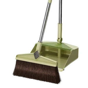 Green Soft Fur PP Broom Set with Stainless Steel Handle and Dust Tray