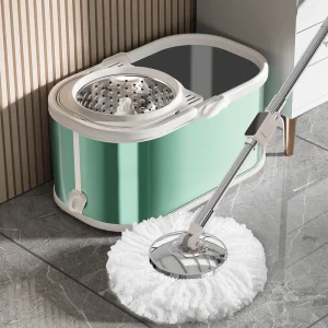 Green Stainless Steel 360-Degree Spin Mop Set with Telescopic Handle, Foot Pedal, and Four-Side Wringer