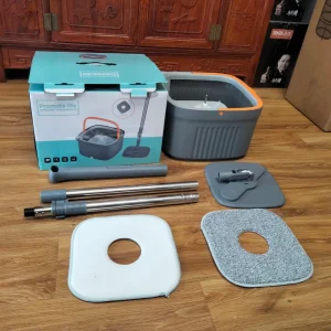 Grey 360-Degree Rotating Microfiber Flat Mop Retractable Handle Sewage Separation