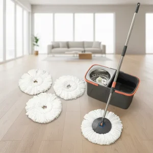 Grey Microfiber Mop Head with 3 Refills and Spinning Mop Bucket Set