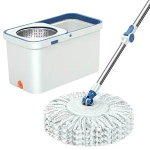 Grey White 360 Degree Spin Magic Mop with Stainless Steel Handle Automatic Wringing Ultra Fine Microfiber