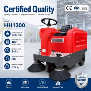HH1300 Compact Electric Ride-On Floor Sweeper, 1300mm Cleaning Width, Industrial