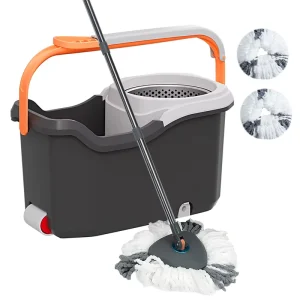 HOLAMOPA Heavy Duty Spin Mop Bucket with Stainless Steel Basket and Wheels Commercial Floor Cleaning Equipment for Office