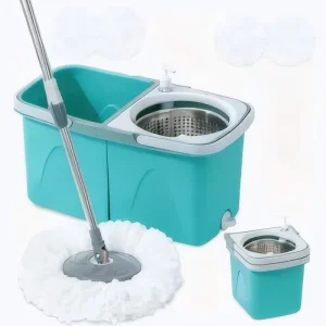 HOLAMOPA Household Double Drive 360 Spin Mop With Wheels and Stainless Steel Basket for Cleaning