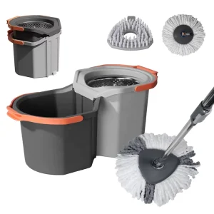 HOLAMOPA Wet and Dry Dual Use Floor Mop With Separable Bucket 360 Spin Mop and Bucket Set With Scrub Brush Attachment