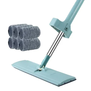 Hand-Free Flat Steel Mop with Stainless Steel Components and Squeezing Bucket