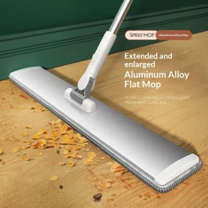 Hand-Free Large Steel Flat Mop with Stainless Steel Handle Rotating for Household Wooden Floor Cleaning Dust-Removing Leveling