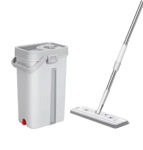Hand Free Magic Steel Pole Microfiber Cloth Flat Mop with Single Bucket No Dead Ends Easy Cleaning for 360 Spin Floor Cleaning