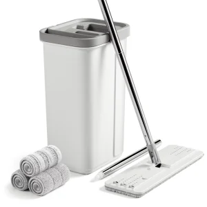 Hand-Free Mop with Automatic Squeeze Bucket, Microfiber Flat Mop for Floor Cleaning