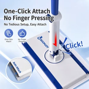 Hand-Free Mop with Self-Wringing 3D Dust Capture and Tooth Grip for Dry/Wet Wipes and Kitchen Towels