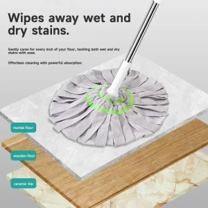 Hand-Free Self-Wringing Microfiber Flat Mop with Twist Floor Cleaning Head for Household Use