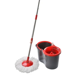 Hand-Press 360-Degree Rotating Microfiber Spin Mop Bucket System Detachable Spinning Basket Easy-Wring Swivel Wet Mop