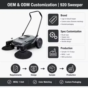 Hand-Push Commercial Floor Sweeper, 920mm Cleaning Width