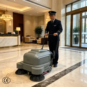 Hand-Push Electric Floor Sweeper with Double Side Brushes
