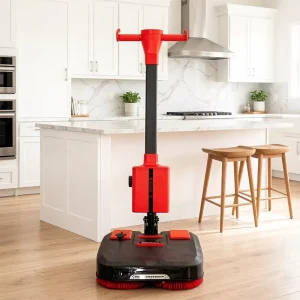 Hand Push Floor Scrubber with Double 214mm Brush for Stone, Tile and Concrete, Detachable Battery, Mall and Hotel Use