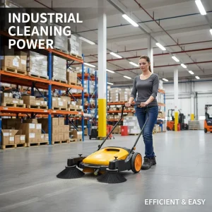 Hand push Floor Sweeper 1050mm Path 55L Hopper Manual Road Sweeper for Warehouse Sidewalk Driveway