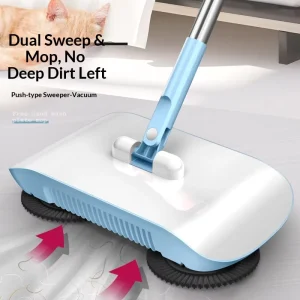 Hand pushed Automatic Sweeping Mopping Integrated Mop Sweeper CLJ021 Lightweight <2kg Stainless Steel Pole Plastic Basket 360