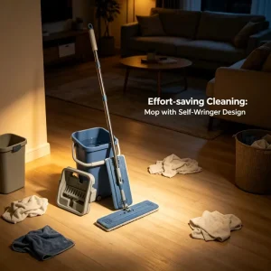 Hands-Free 360-Degree Rotating Flat Mop with Wringer Bucket and Stainless Steel Pole