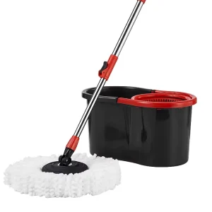 Hands-Free 360 Rotating Wet and Dry Spin Mop Bucket Set with Telescopic Stainless Steel Handle and Replaceable Head