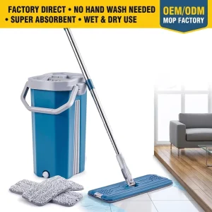 Hands Free 360 Swivel 33cm Large High Quality Microfiber Stainless Steel Pole Detachable Bucket Flat Mop Bucket Set